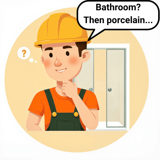 Worker with Text cloud "bathroom? then porcelain..." post vector art image