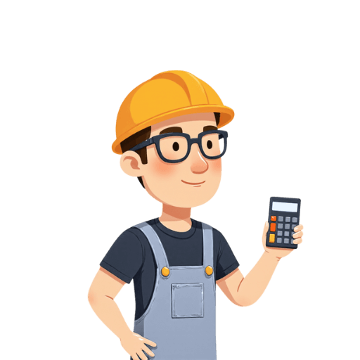 construction worker wearing grey overalls and glasses holding calculator