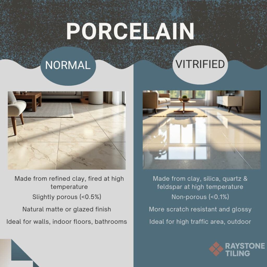 porcelain tiles vs vitrified tiles infographic