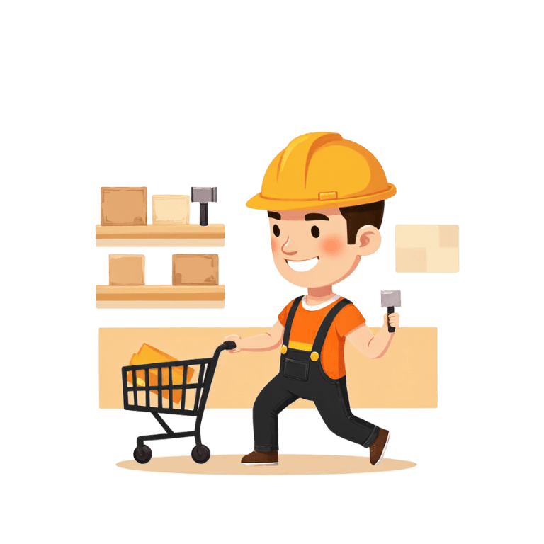 Constriction worker pushing shopping cart vector art