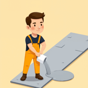 cartoon self levelling compound pouring illustration